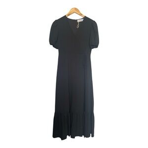 NWOT Black Puff Sleeve Faux Wrap MIDI Style Dress Size S